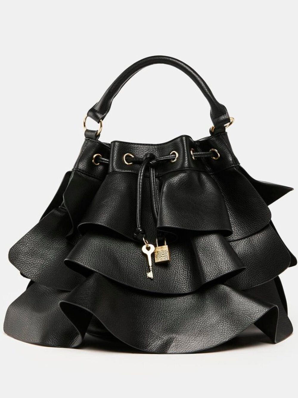 NWOT Rare Betsey Johnson Ruffle Up Bucket Bag Black